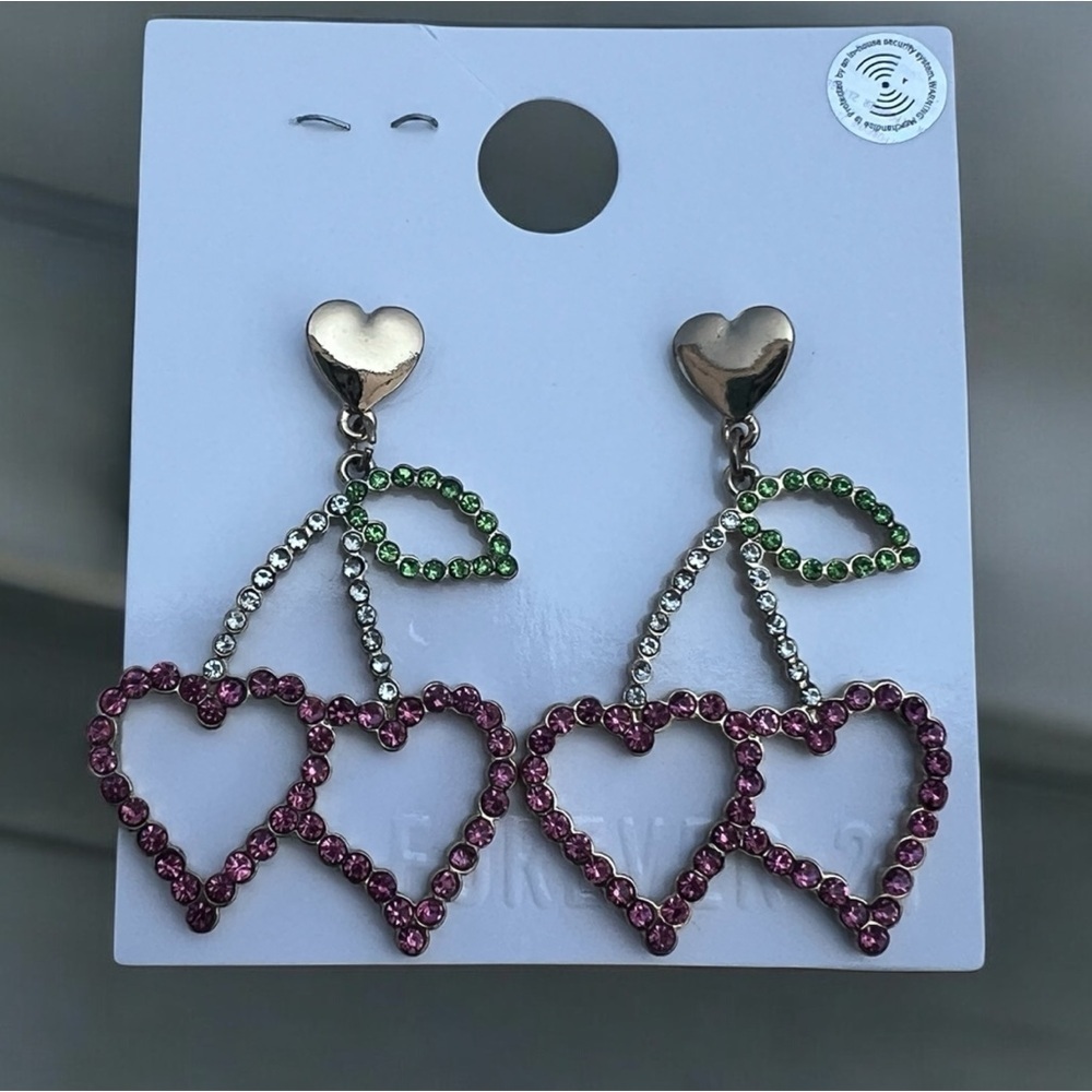 Red & Green Heart Cherry Dangle Earrings – New, Never Worn